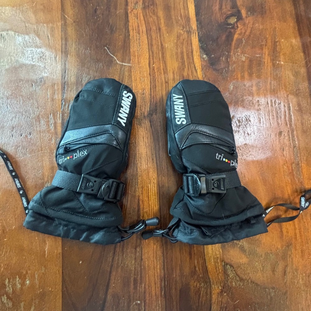 Swany Youth Tri-Plex Black Leather Palm Ski Snowboard‎ Mittens SX-81J Size S 5-6
